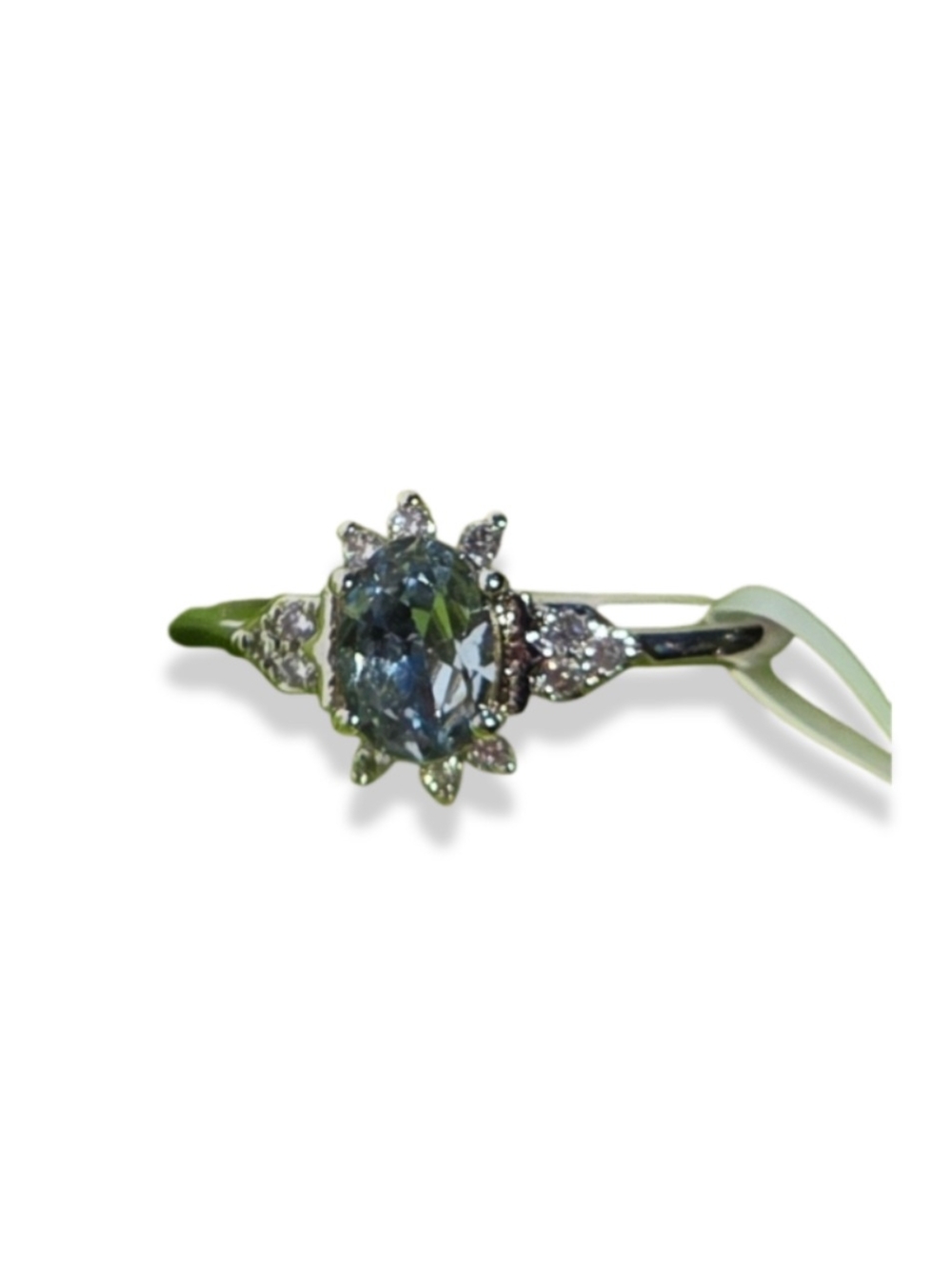 $7 When Bundled - Fragrant Jewels Blue Oval Halo Ring Size 6